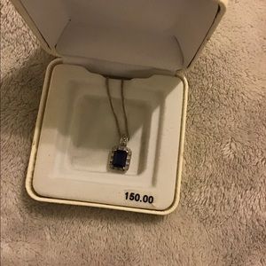 Sapphire Rectangle Sterling Silver Necklace